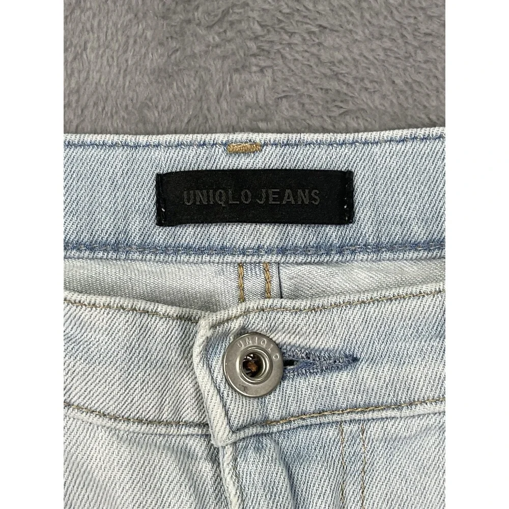 Uniqlo Jeans Womens 27 Blue Light Wash High Rise Straight Distressed Baggy - Picture 6 of 10